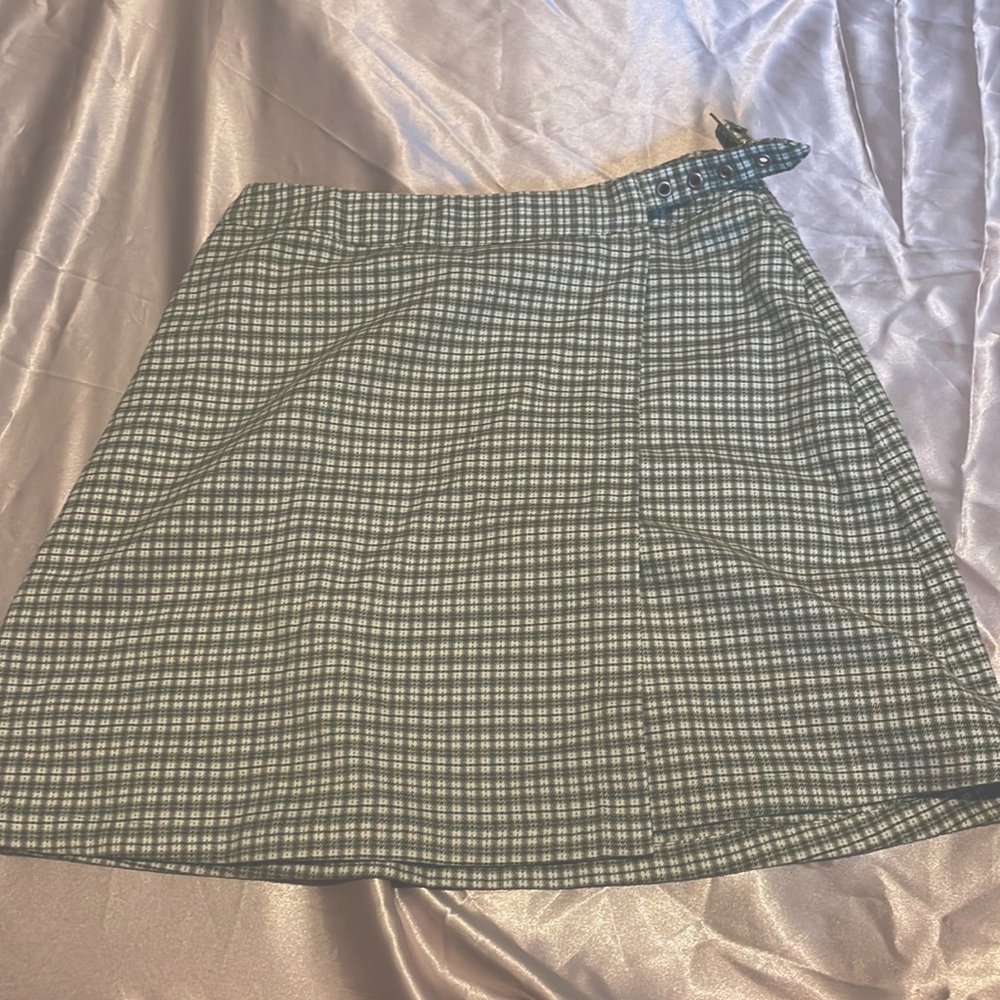 Green and white checkered skirt